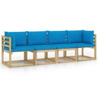 vidaXL 4-Sitzer-Gartensofa mit Hellblauen Kissen