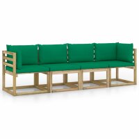 vidaXL 4-Sitzer-Gartensofa mit Grünen Kissen