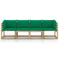 vidaXL 4-Sitzer-Gartensofa mit Gr&uuml;nen Kissen