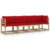 vidaXL 4-Sitzer-Gartensofa mit Roten Kissen