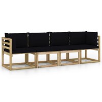 vidaXL 4-Sitzer-Gartensofa mit Schwarzen Kissen