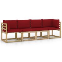 vidaXL 4-Sitzer-Gartensofa mit Weinroten Kissen