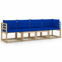 vidaXL 4-Sitzer-Gartensofa mit Blauen Kissen