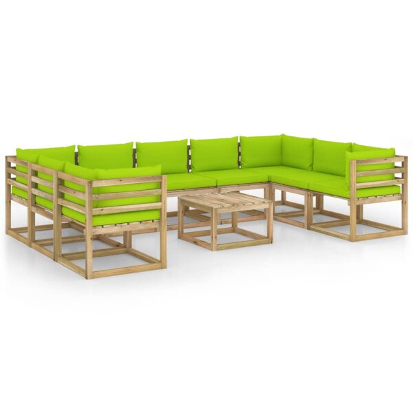 vidaXL 10-tlg. Garten-Lounge-Set mit Kissen Impr&auml;gniertes Kiefernholz