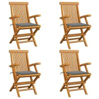 vidaXL Gartenstühle mit Grauen Kissen 4 Stk. Teak...