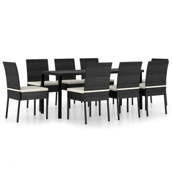 vidaXL 9-tlg. Garten-Essgruppe Poly Rattan Schwarz