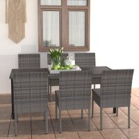 vidaXL 7-tlg. Garten-Essgruppe Poly Rattan Grau