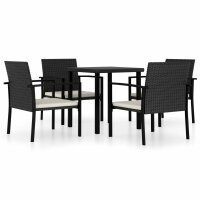 WOWONA 5-tlg. Garten-Essgruppe Poly Rattan Schwarz