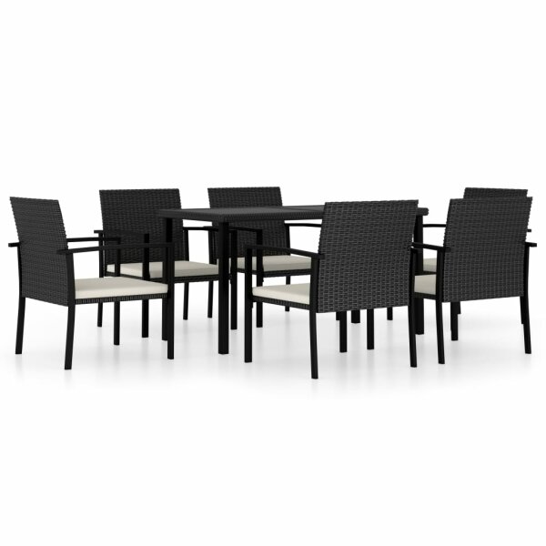 vidaXL 7-tlg. Garten-Essgruppe Poly Rattan Schwarz