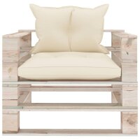 vidaXL Garten-Palettensofa mit Cremewei&szlig;en Kissen Kiefernholz