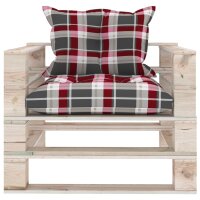 vidaXL Garten-Palettensofa mit Kissen Rot Karomuster Kiefernholz