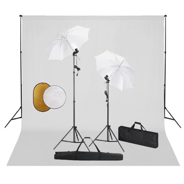 vidaXL Fotostudio-Set mit Leuchten, Schirmen, Hintergrund, Reflektor