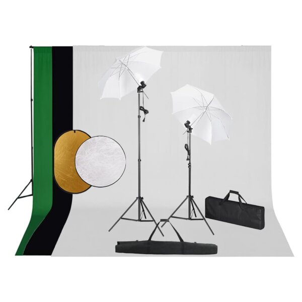 vidaXL Fotostudio-Set mit Leuchten, Schirmen, Hintergrund, Reflektor