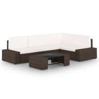 vidaXL 5-tlg. Garten-Lounge-Set mit Kissen Braun Poly Rattan