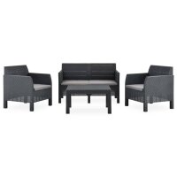 vidaXL 4-tlg. Garten-Lounge-Set mit Kissen PP Rattan Anthrazit