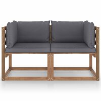 vidaXL Garten-Palettensofa 2-Sitzer mit Kissen Anthrazit Kiefernholz