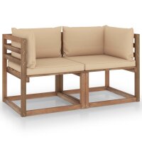 vidaXL Garten-Palettensofa 2-Sitzer mit Kissen Beige Kiefernholz