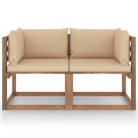 vidaXL Garten-Palettensofa 2-Sitzer mit Kissen Beige Kiefernholz