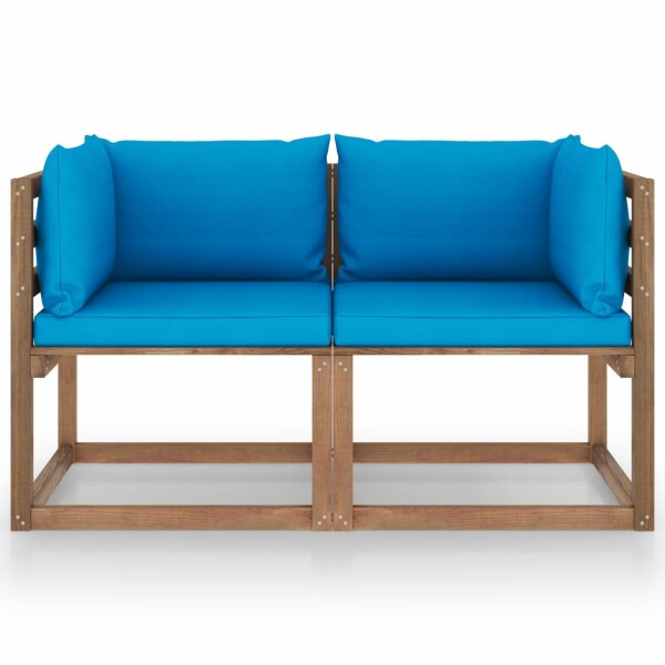 vidaXL Garten-Palettensofa 2-Sitzer mit Kissen Hellblau Kiefernholz