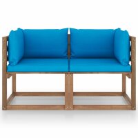 vidaXL Garten-Palettensofa 2-Sitzer mit Kissen Hellblau Kiefernholz