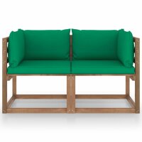 vidaXL Garten-Palettensofa 2-Sitzer mit Kissen Gr&uuml;n Kiefernholz