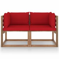 vidaXL Garten-Palettensofa 2-Sitzer mit Kissen Rot Kiefernholz