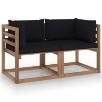 vidaXL Garten-Palettensofa 2-Sitzer mit Kissen Schwarz Kiefernholz