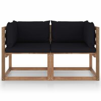 vidaXL Garten-Palettensofa 2-Sitzer mit Kissen Schwarz Kiefernholz