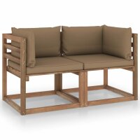 vidaXL Garten-Palettensofa 2-Sitzer mit Kissen Taupe Kiefernholz