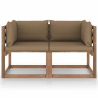 vidaXL Garten-Palettensofa 2-Sitzer mit Kissen Taupe Kiefernholz