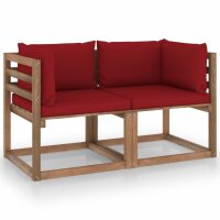 vidaXL Garten-Palettensofa 2-Sitzer mit Kissen Weinrot Kiefernholz