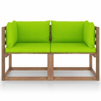 vidaXL Garten-Palettensofa 2-Sitzer mit Kissen Hellgr&uuml;n Kiefernholz