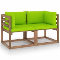 vidaXL Garten-Palettensofa 2-Sitzer mit Kissen Hellgr&uuml;n Kiefernholz