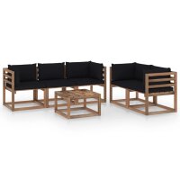 vidaXL 6-tlg. Garten-Lounge-Set mit Schwarzen Kissen