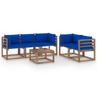 vidaXL 6-tlg. Garten-Lounge-Set mit Blauen Kissen