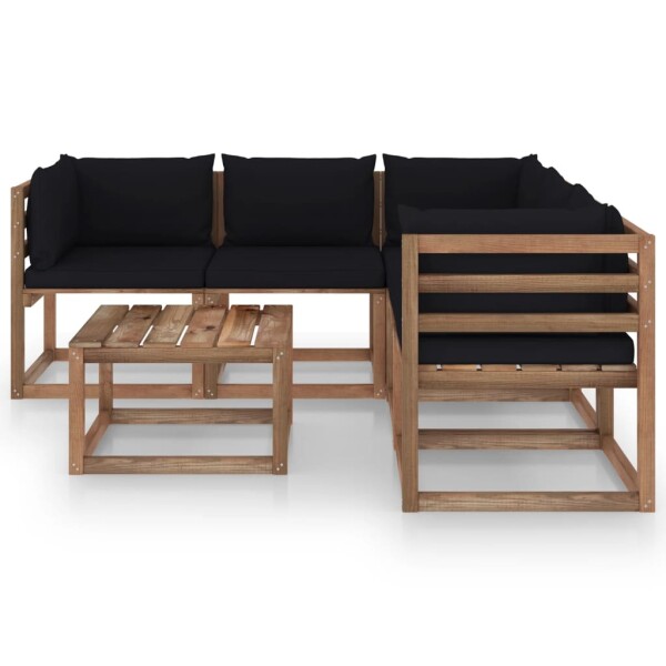 vidaXL 6-tlg. Garten-Lounge-Set Kissen Schwarz Kiefer Impr&auml;gniert