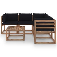 vidaXL 6-tlg. Garten-Lounge-Set Kissen Schwarz Kiefer Impr&auml;gniert