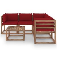 vidaXL 6-tlg. Garten-Lounge-Set Kissen Weinrot Kiefer...