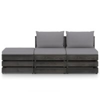 vidaXL 3-tlg. Garten-Lounge-Set mit Kissen Grau...