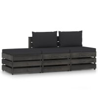 vidaXL 3-tlg. Garten-Lounge-Set mit Kissen Grau...