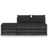 vidaXL 3-tlg. Garten-Lounge-Set mit Kissen Grau...