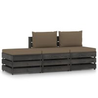 vidaXL 3-tlg. Garten-Lounge-Set mit Kissen Grau...