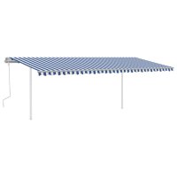 vidaXL Gelenkarmmarkise Einziehbar mit Pfosten 6x3,5 m Blau und Wei&szlig;