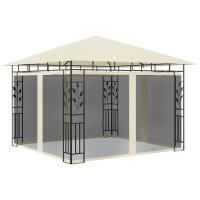 vidaXL Pavillon mit Moskitonetz &amp; LED-Lichterkette 3x3x2,73m Cremewei&szlig;