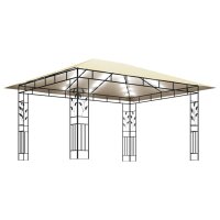 vidaXL Pavillon mit Moskitonetz &amp; LED-Lichterkette 4x3x2,73m Cremewei&szlig;