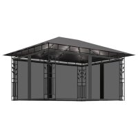 vidaXL Pavillon mit Moskitonetz &amp; LED-Lichterkette 4x3x2,73m Anthrazit