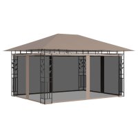 vidaXL Pavillon mit Moskitonetz &amp; LED-Lichterkette 4x3x2,73 m Taupe