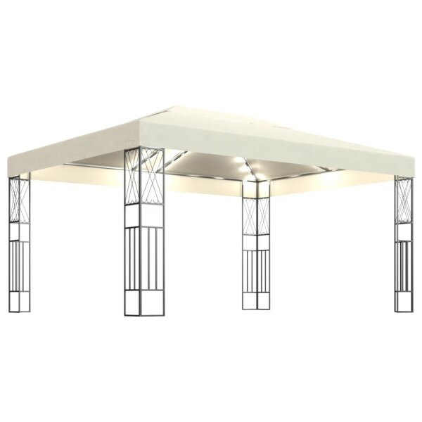 vidaXL Pavillon mit LED-Lichterkette 3x4 m Creme Stoff