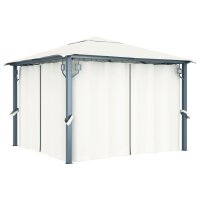 vidaXL Pavillon mit Vorh&auml;ngen &amp; LED-Lichterkette 300x300 cm Creme Alu