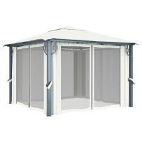 vidaXL Pavillon mit Vorh&auml;ngen &amp; LED-Lichterkette 300x300 cm Creme Alu